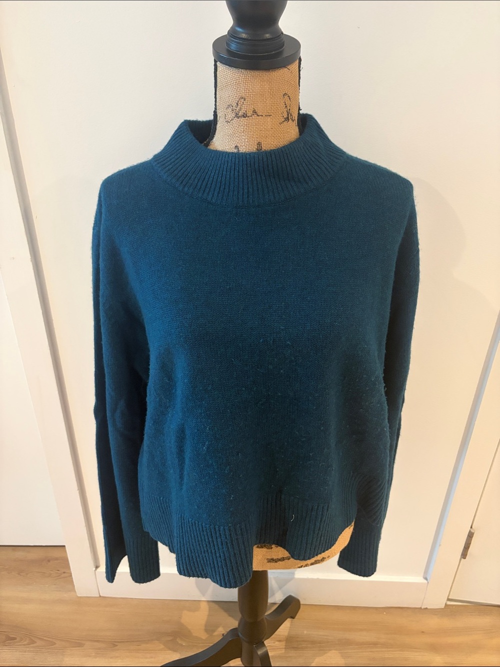 The Reset Teal crew Neck Sweater flare sleeves